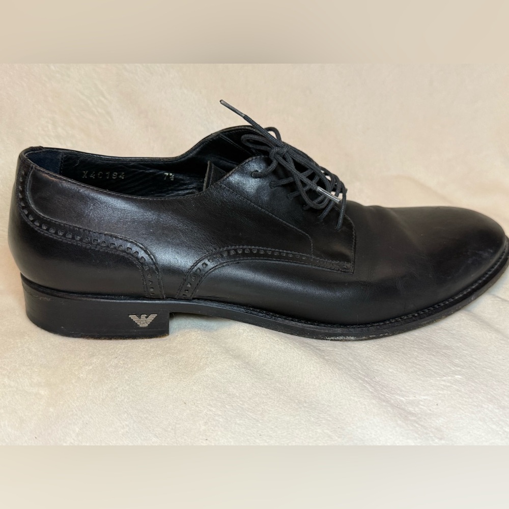 Emporio Giorgio Armani‎ Black Leather Derby Oxford Dress Shoes Men’s Size 7.5 - Picture 6 of 10